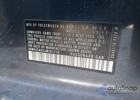 2018 Volkswagen Golf Gti 2.0T Autobahn/2.0T S/2.0T Se z USA, uszkodzony, nr VIN 3VW447AU2JM261710